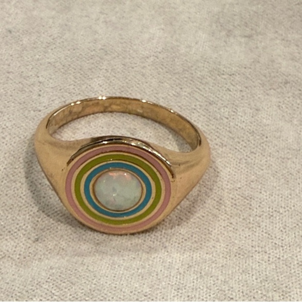 Elizabeth Stone Chroma Rainbow Signet Ring enamel and opal size 7 - Picture 5 of 6